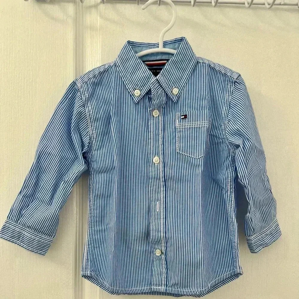 Tommy Hilfiger Blue White Dress Shirt Buttons Down Toddler (24 Months) - Picture 6 of 8